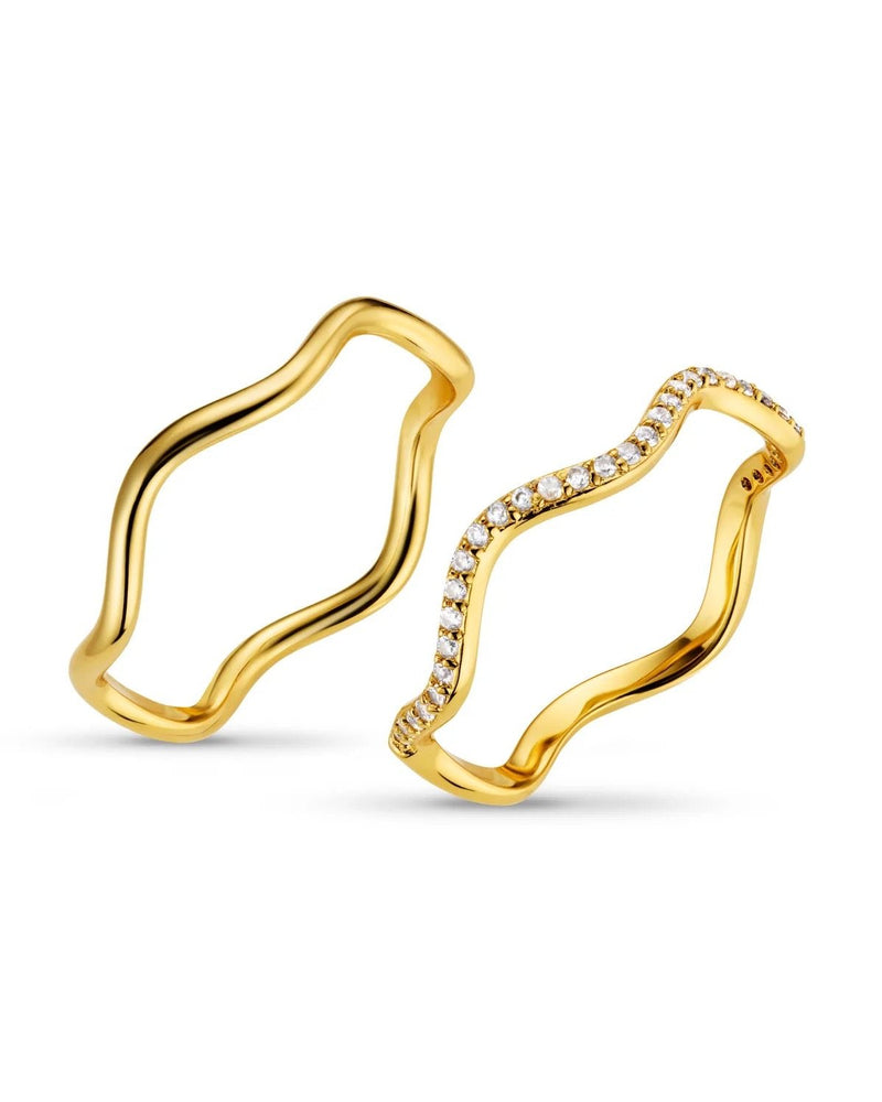 ORELIA - Fine Pave Wave Stacking Ring Set