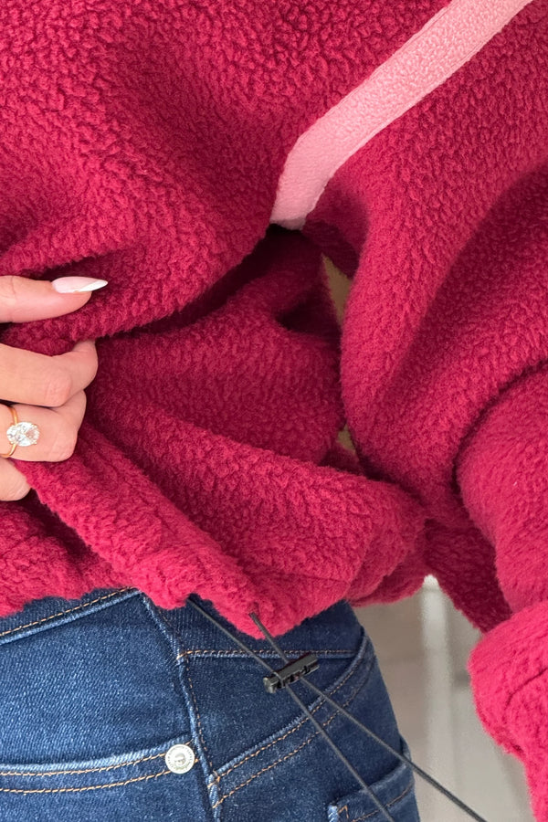 Lulu Berry Contrast 1/4 Zip Fleece Berry