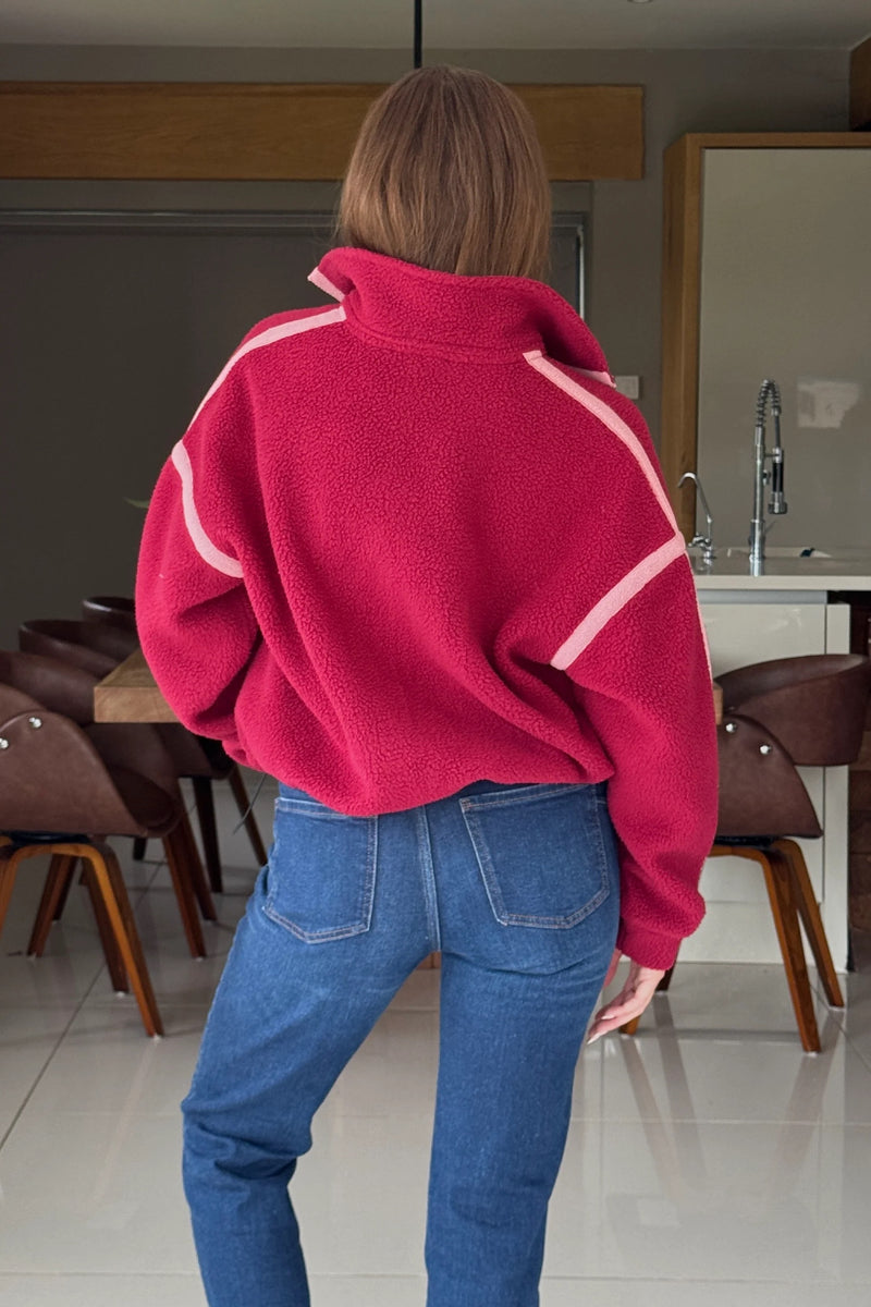 Lulu Berry Contrast 1/4 Zip Fleece Berry