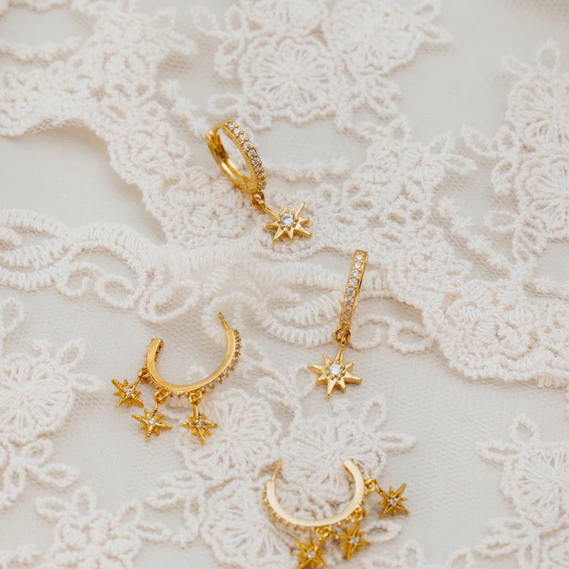 ORELIA - Pave Starburst Shaker Hoop Earrings