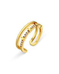 ORELIA - Pave Star Stationed 2-Row Adjustable Ring
