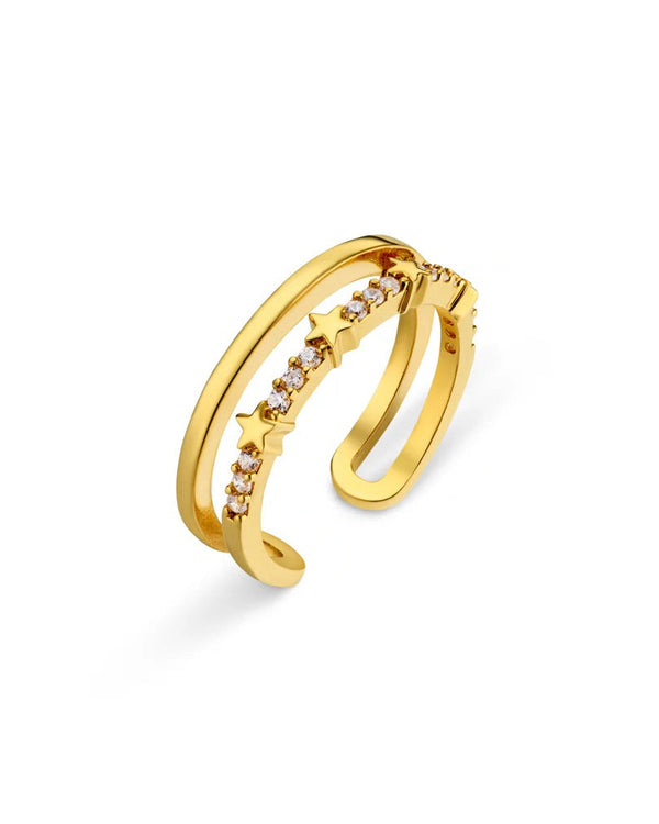 ORELIA - Pave Star Stationed 2-Row Adjustable Ring