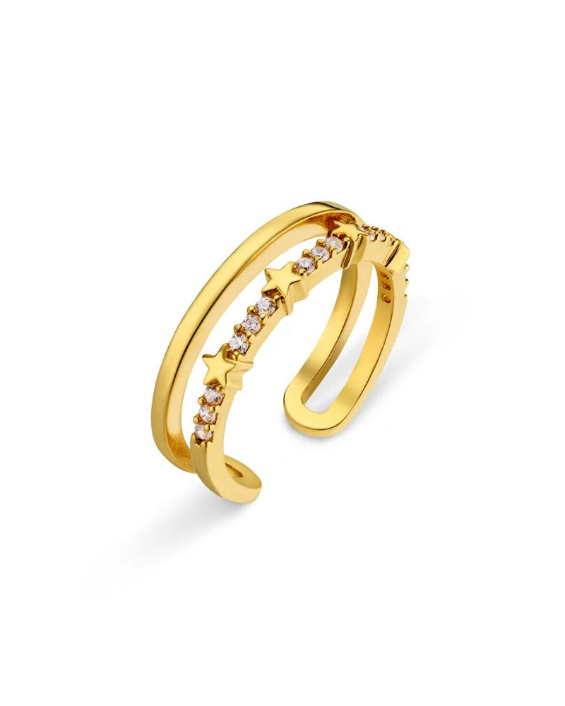 ORELIA - Pave Star Stationed 2-Row Adjustable Ring