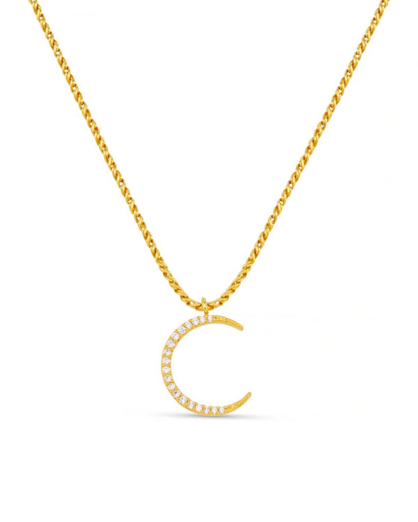 ORELIA - Pave Moon & Rope Chain Necklace