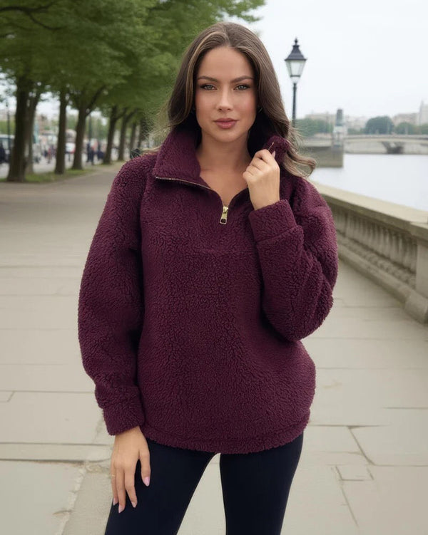 Burgundy 1/4 Zip Teddy Sweatshirt