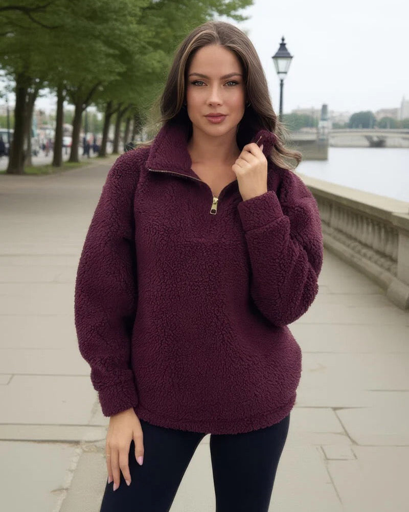 Burgundy 1/4 Zip Teddy Sweatshirt