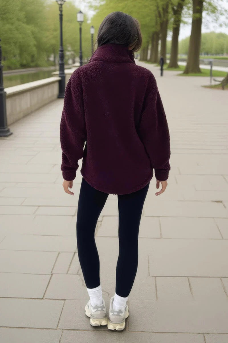Burgundy 1/4 Zip Teddy Sweatshirt