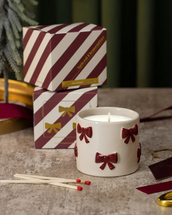 Under the Tree: Burgundy Bow Candle - Spiced Clementine