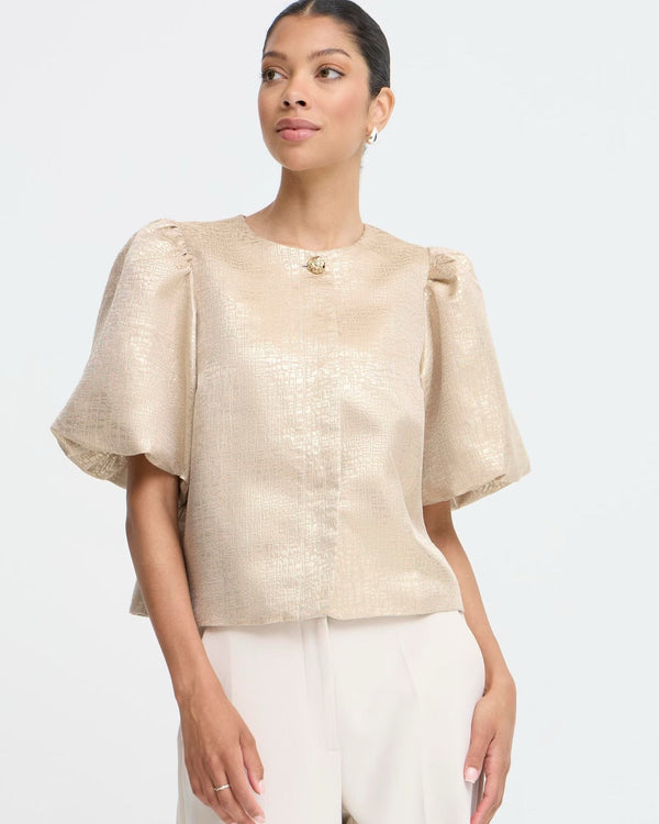 B.Young Gold Puff Sleeve Blouse