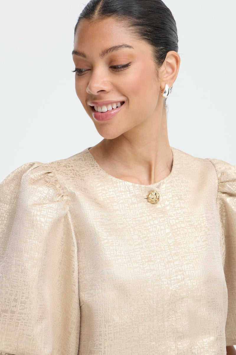 B.Young Gold Puff Sleeve Blouse