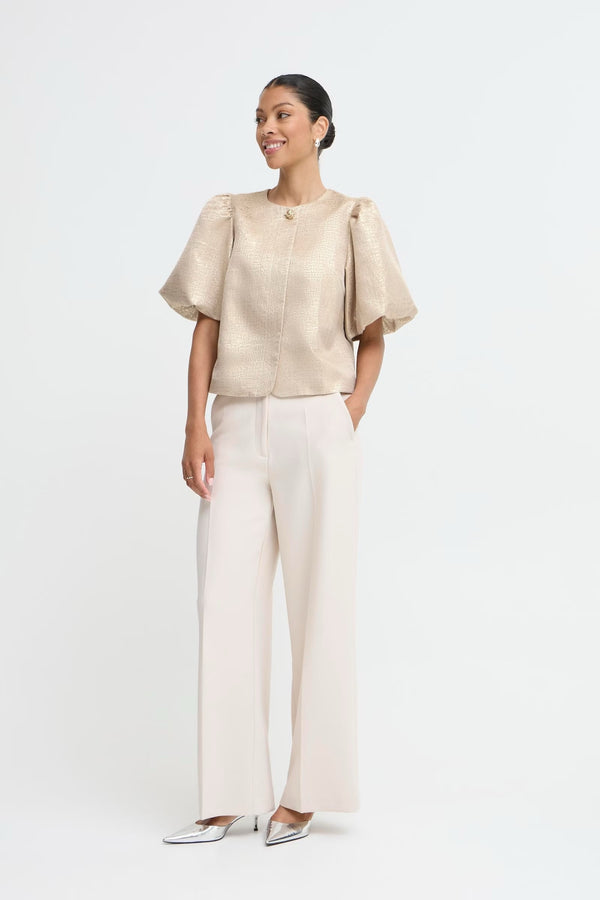 B.Young Gold Puff Sleeve Blouse