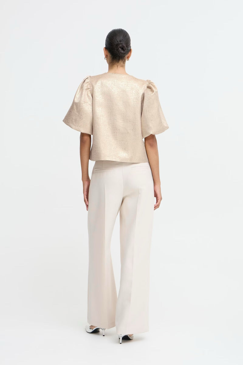 B.Young Gold Puff Sleeve Blouse