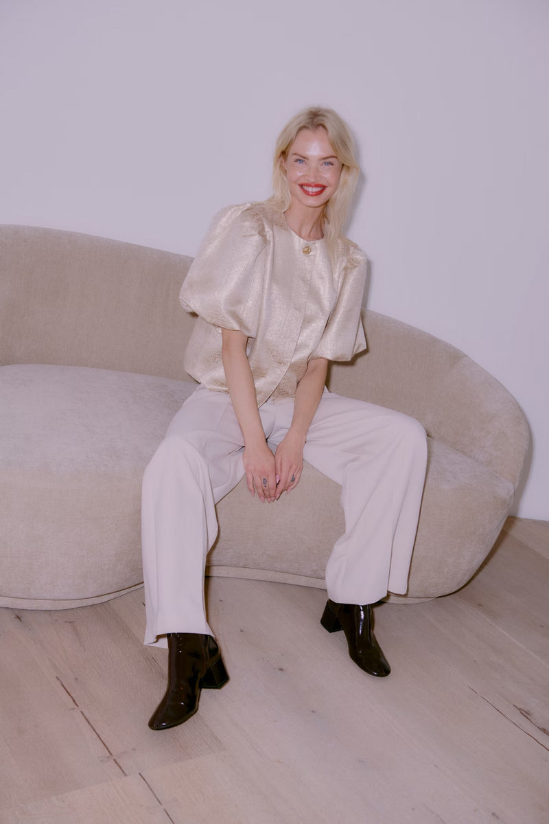 B.Young Gold Puff Sleeve Blouse