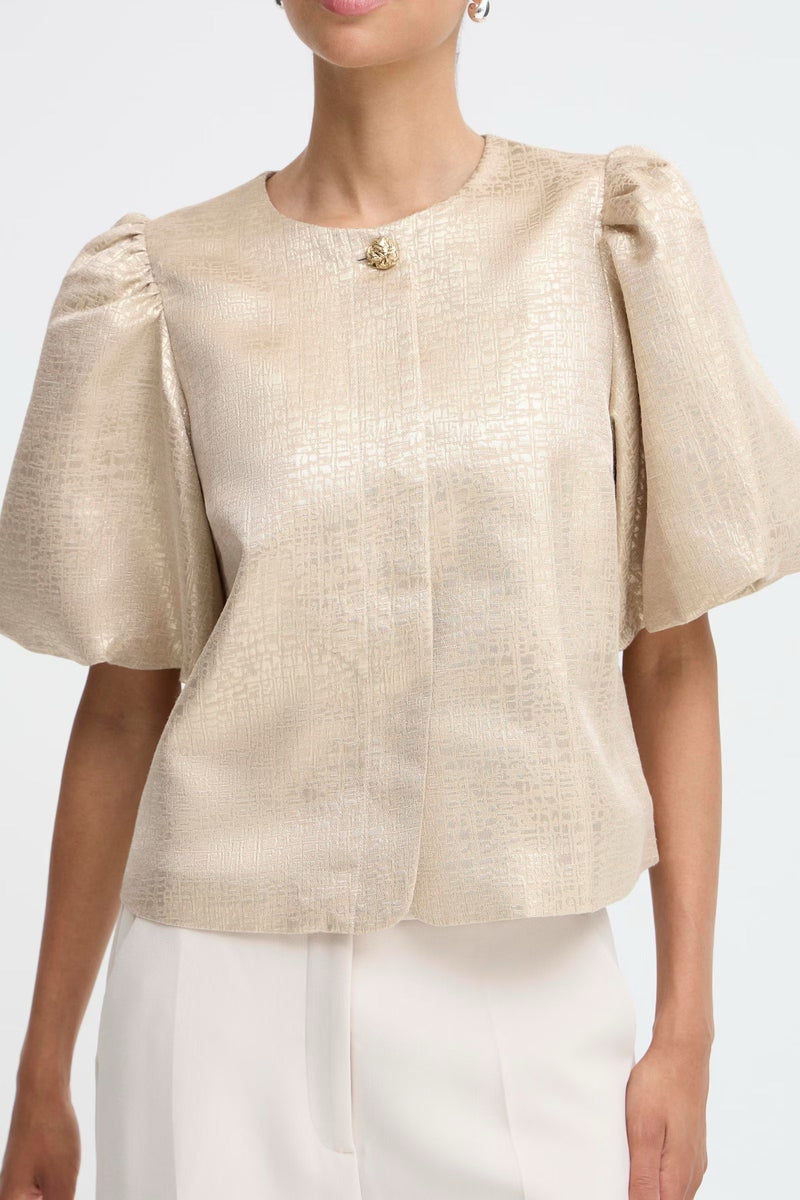 B.Young Gold Puff Sleeve Blouse