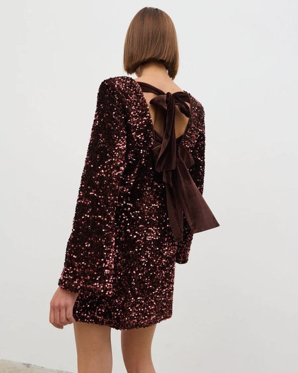 Pretty Lavish - Brown Bow Sequin Mini Dress