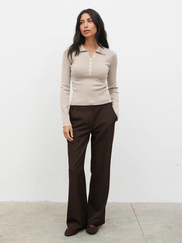Pretty Lavish - Beige Knit Polo Top