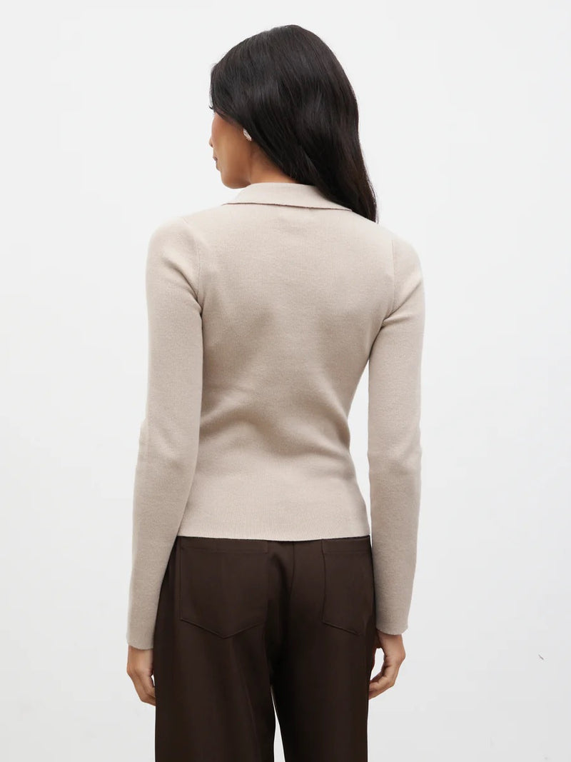 Pretty Lavish - Beige Knit Polo Top