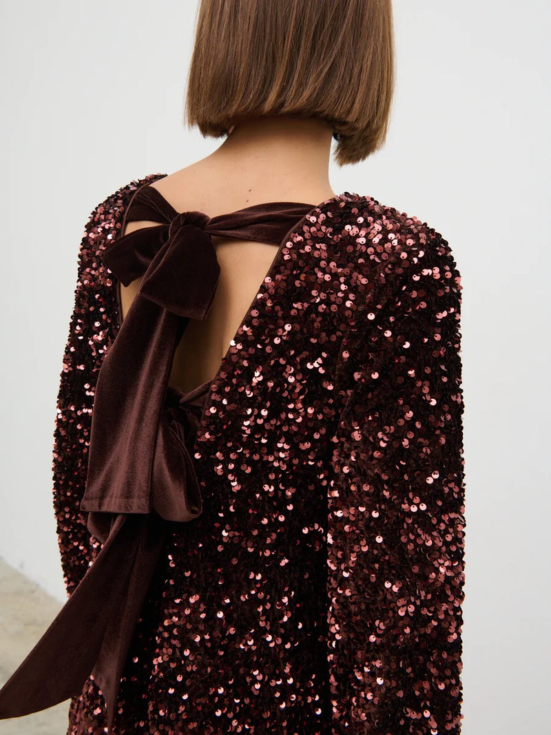 Pretty Lavish - Brown Bow Sequin Mini Dress