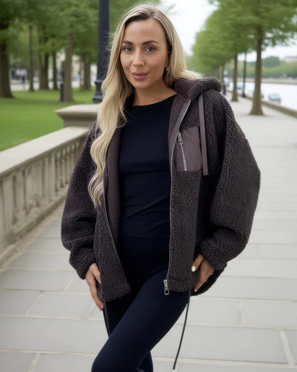 Chocolate Pocket Detail Hooded Teddy Jacket