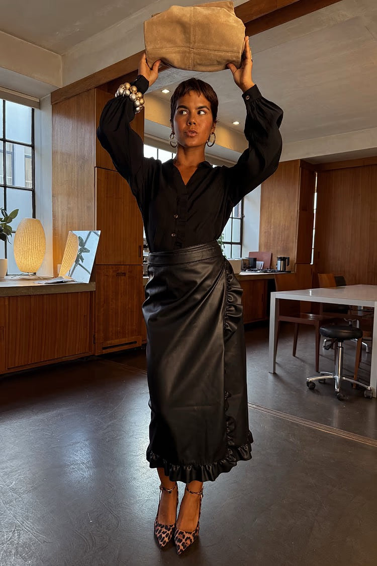 Never Fully Dressed - Black Vegan Leather Ruffle Jaspre Skirt