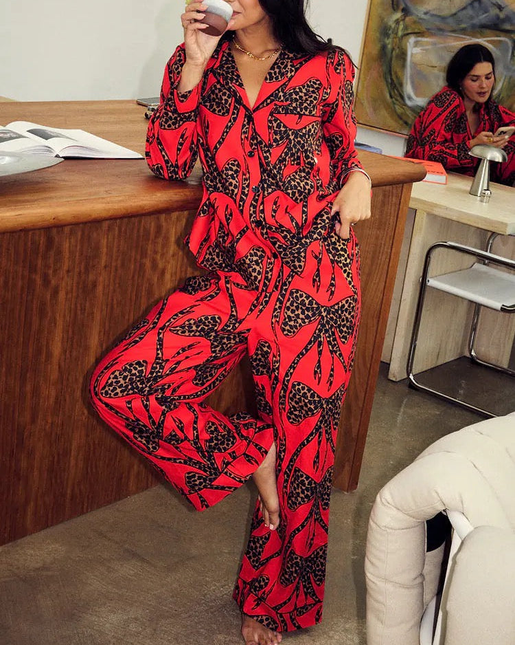 Never Fully Dressed - Red Bow Cotton Button Through Pyjamas