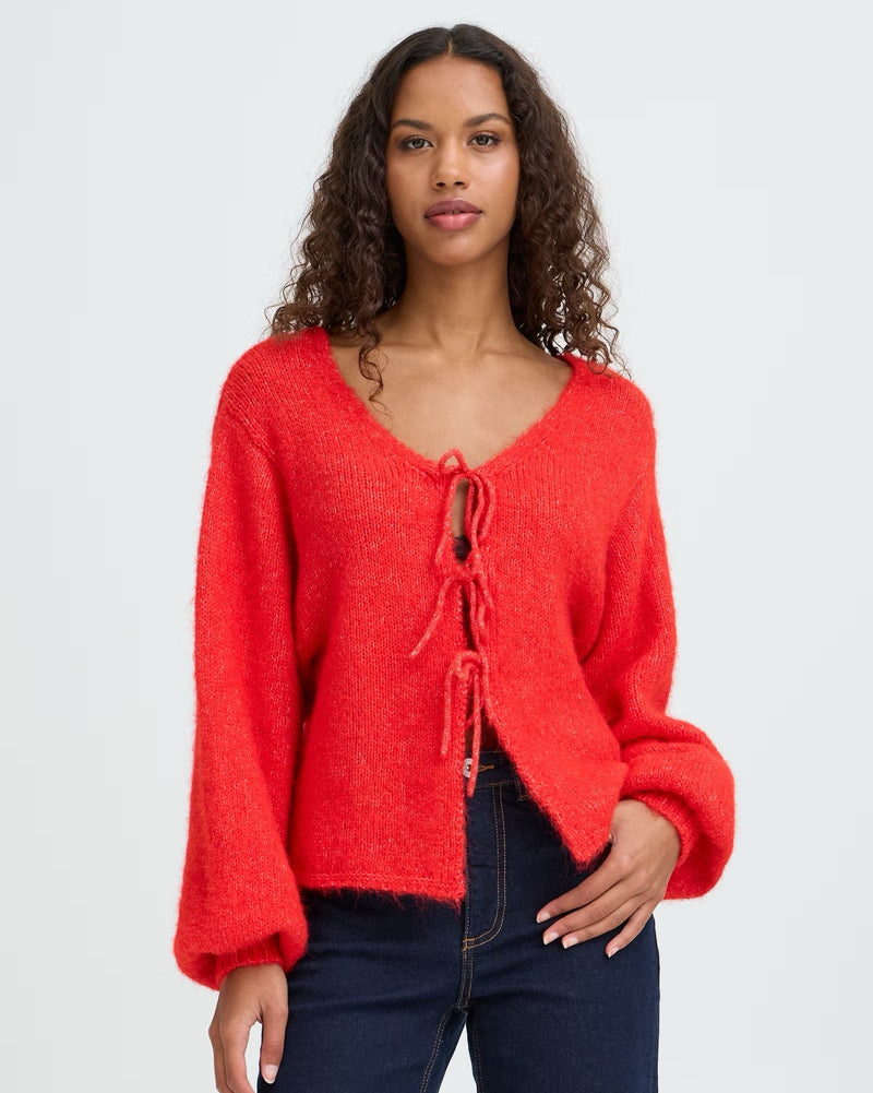 ICHI Bria Racing Red Cardigan