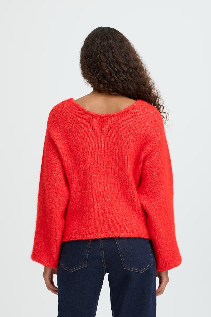 ICHI Bria Racing Red Cardigan