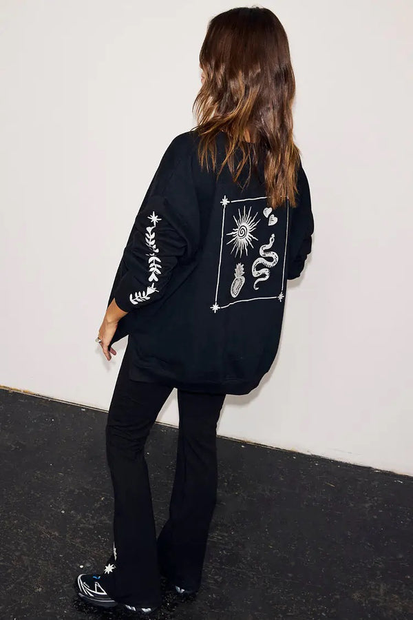 Never Fully Dressed - Black Sweatshirt with Ecru Embroidery