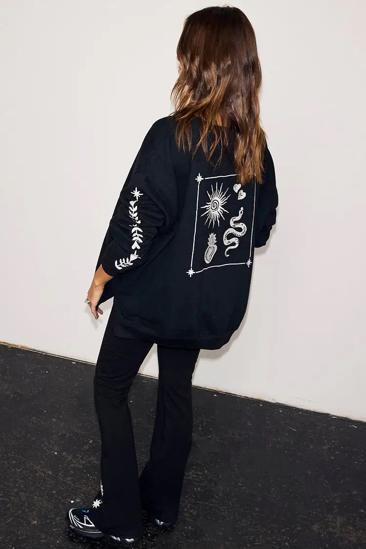 Never Fully Dressed - Black Sweatshirt with Ecru Embroidery