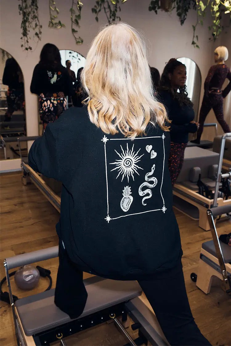 Never Fully Dressed - Black Sweatshirt with Ecru Embroidery