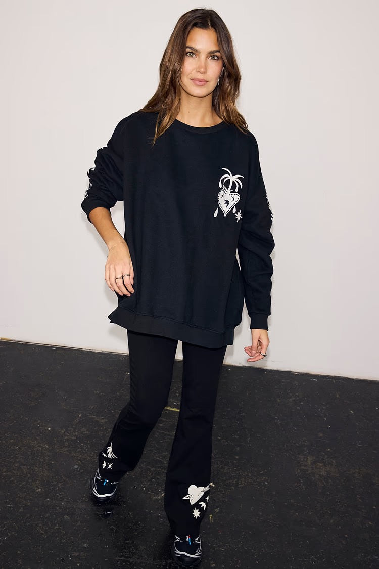 Never Fully Dressed - Black Sweatshirt with Ecru Embroidery