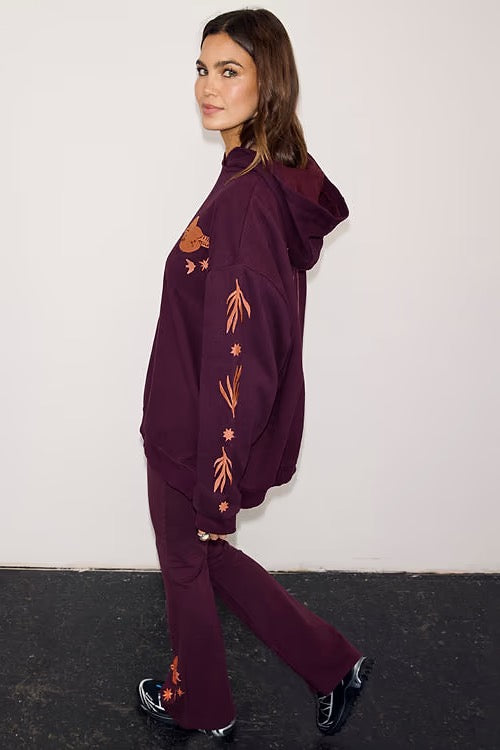 Never Fully Dressed - Burgundy Hoodie with Coral Embroidery