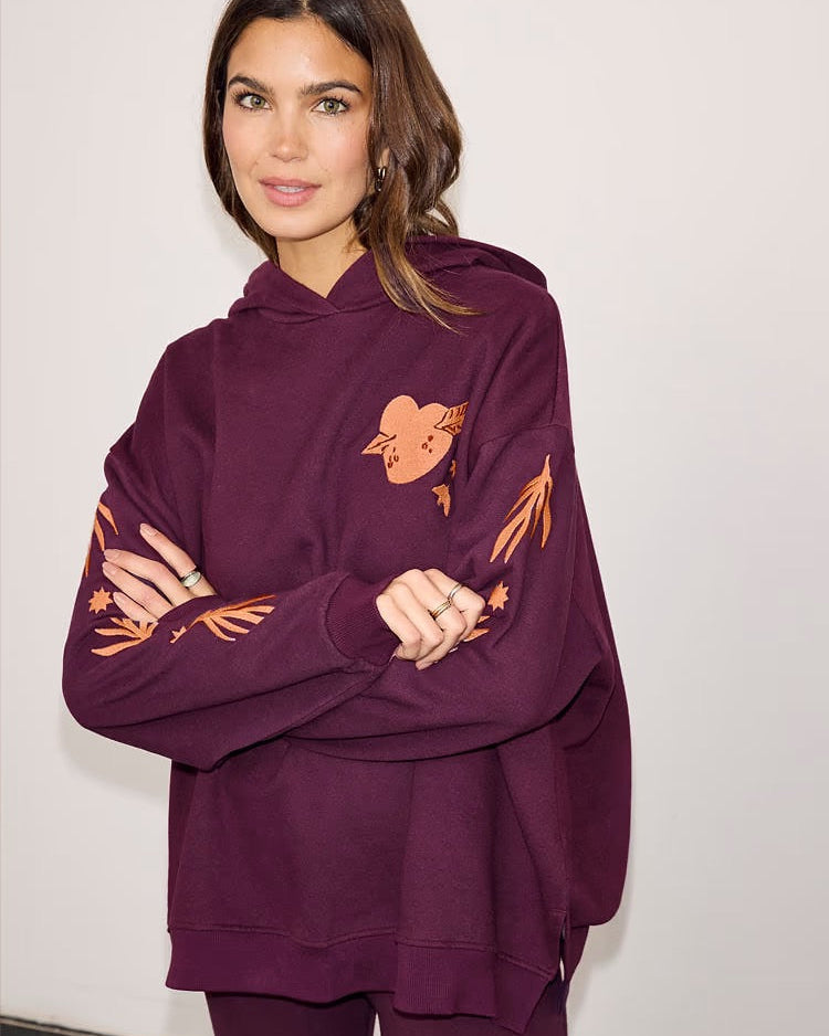 Never Fully Dressed - Burgundy Hoodie with Coral Embroidery