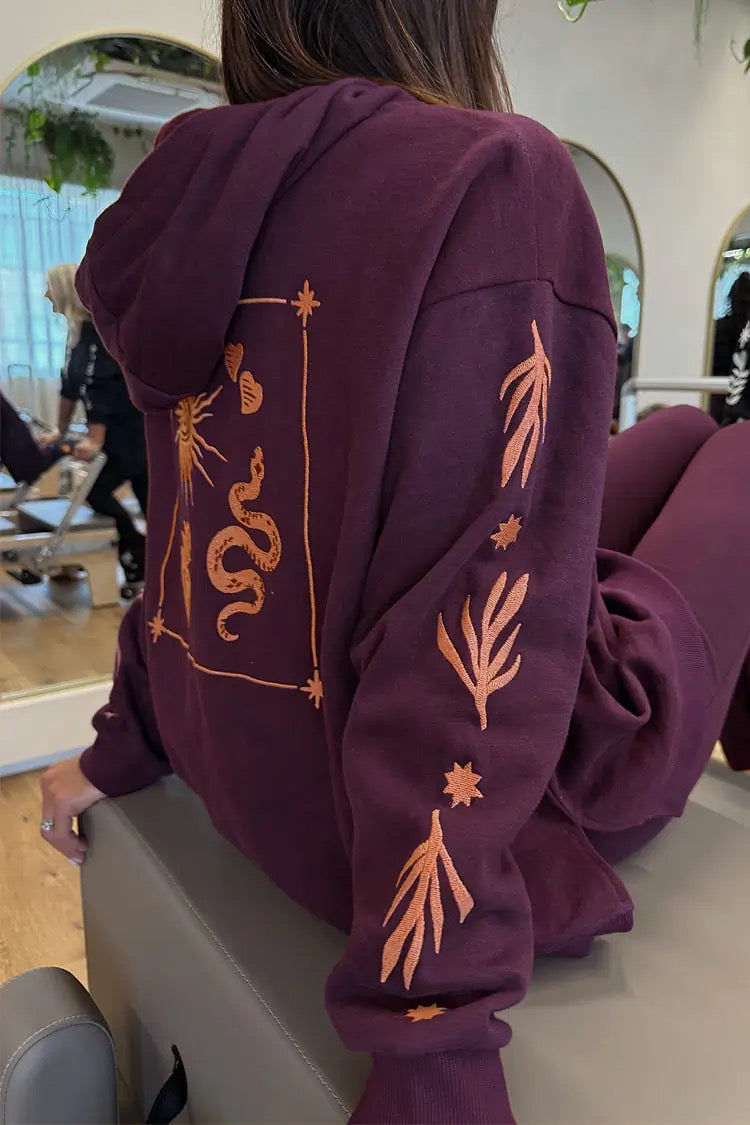 Never Fully Dressed - Burgundy Hoodie with Coral Embroidery