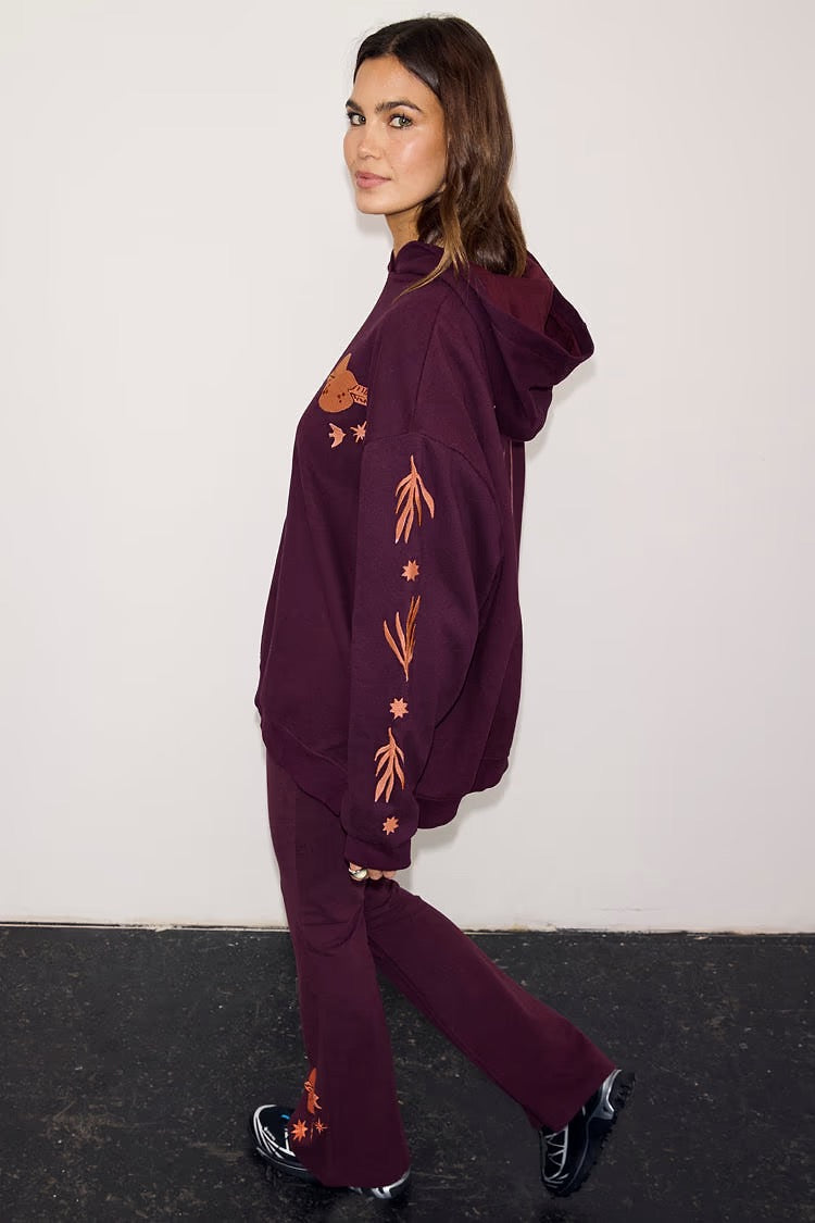 Never Fully Dressed - Burgundy Hoodie with Coral Embroidery