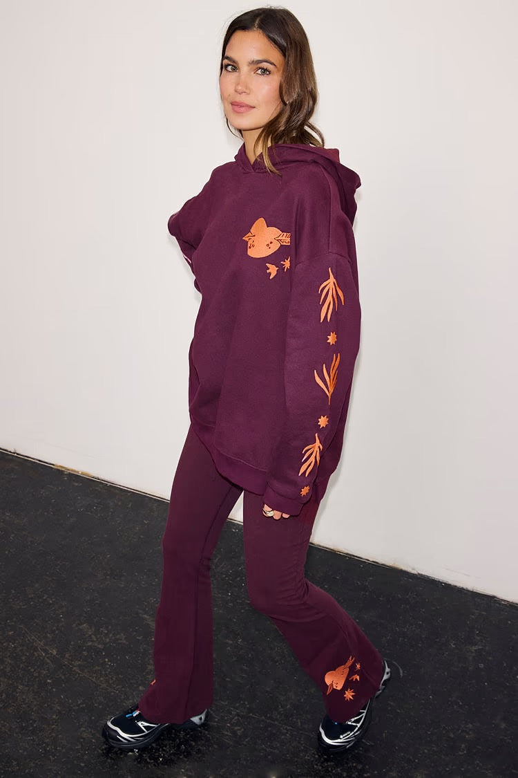 Never Fully Dressed - Burgundy Hoodie with Coral Embroidery