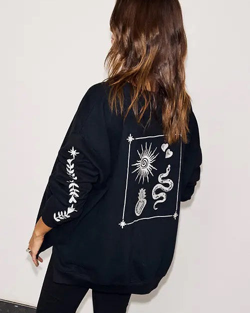 Never Fully Dressed - Black Sweatshirt with Ecru Embroidery