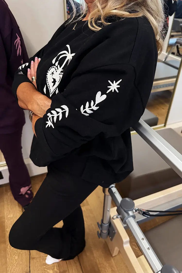 Never Fully Dressed - Black Sweatshirt with Ecru Embroidery