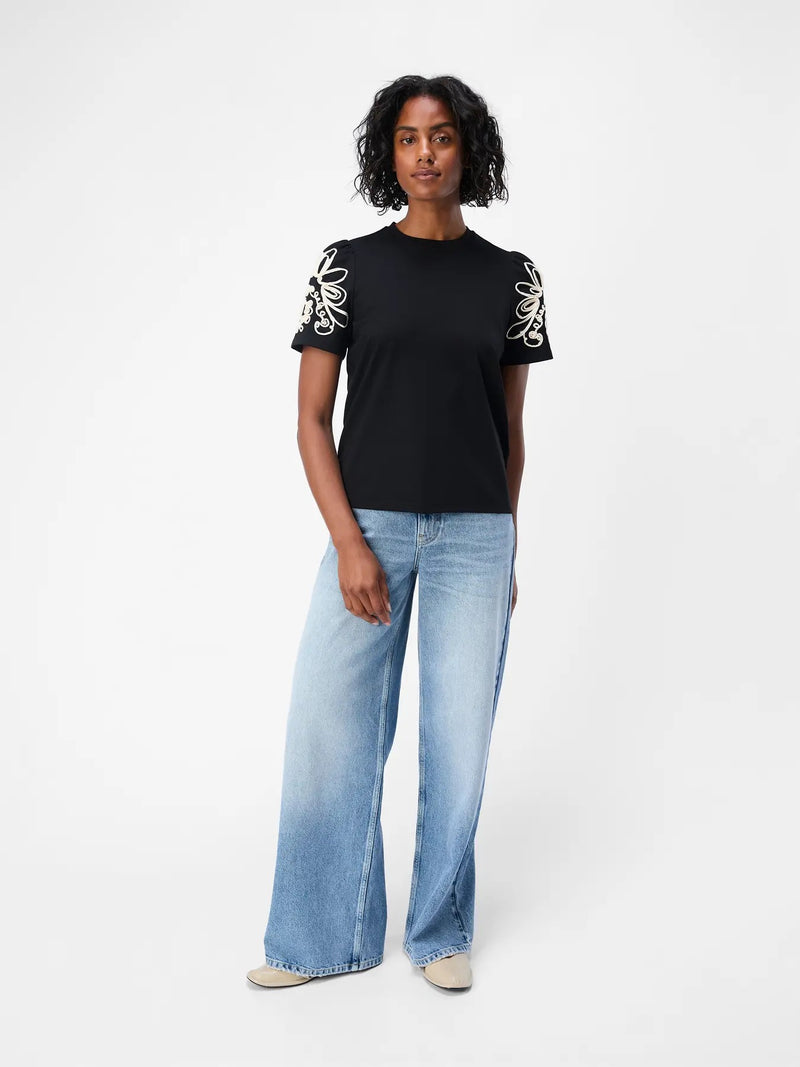 OBJECT - Black Caroline Embroidery Tee
