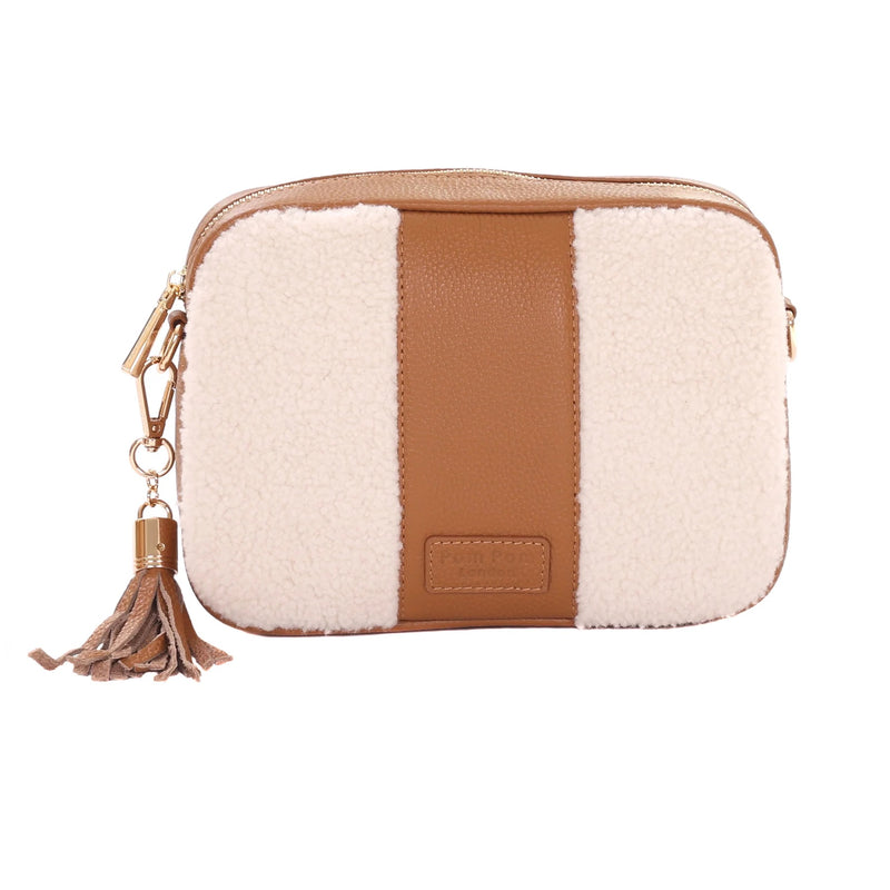 Pom Pom London - City Faux Fleece & Leather Bag Maple