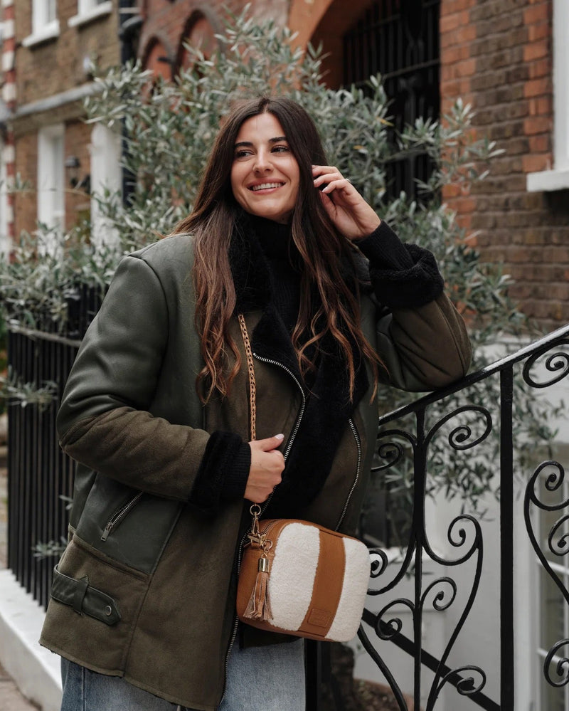 Pom Pom London - City Faux Fleece & Leather Bag Maple