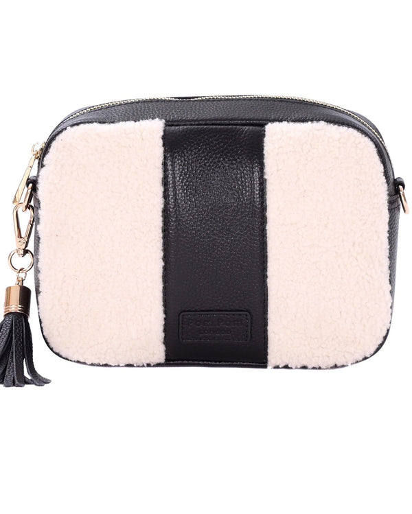 Pom Pom London - City Faux Fleece & Leather Bag Black