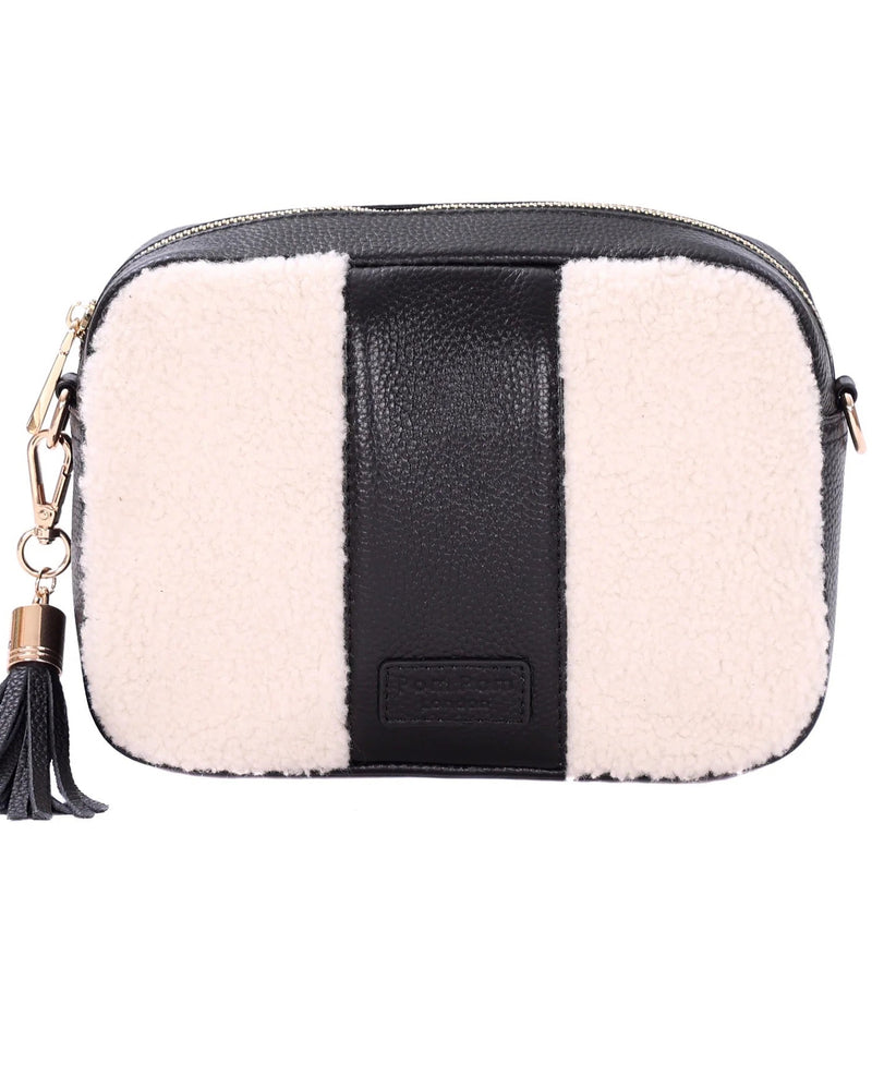 Pom Pom London - City Faux Fleece & Leather Bag Black