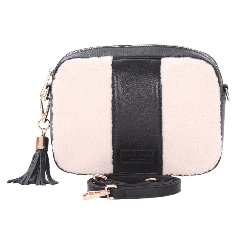 Pom Pom London - City Faux Fleece & Leather Bag Black