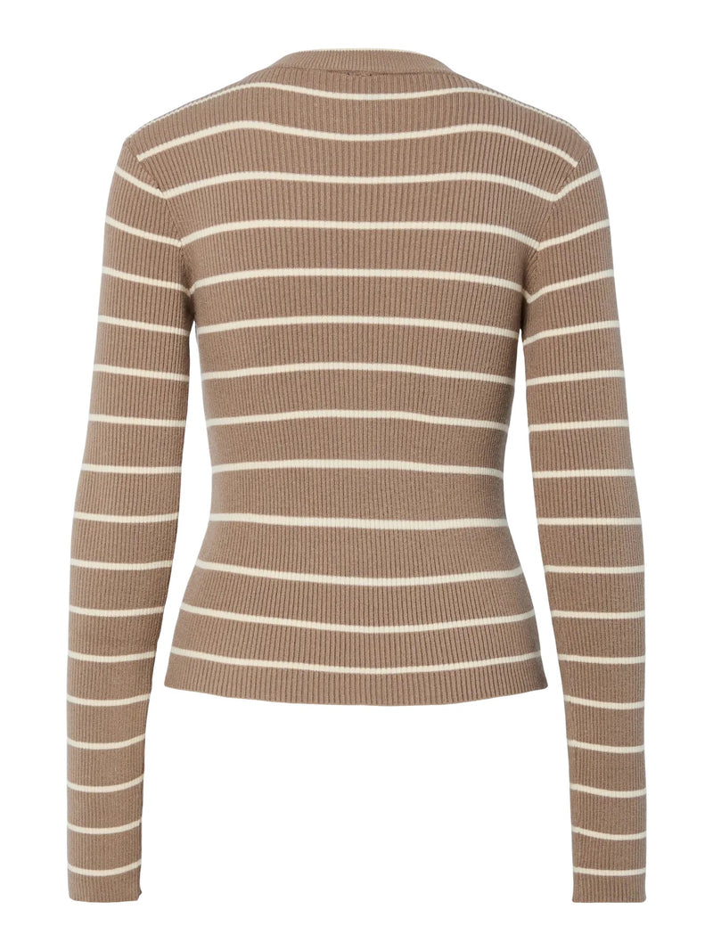 PIECES - Beige Stripe Ribbed Knit Top