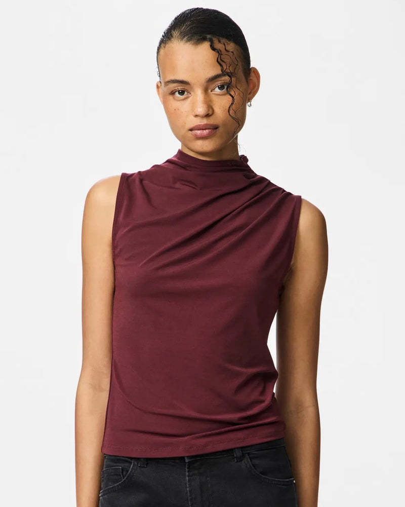 PIECES - Tawny Port Madison Drape Top