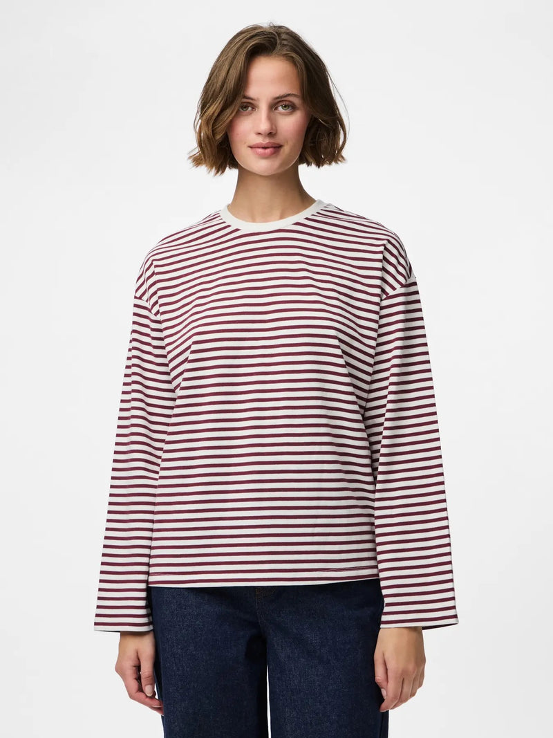PIECES - Tawny Port Stripe Long Sleeve Tee