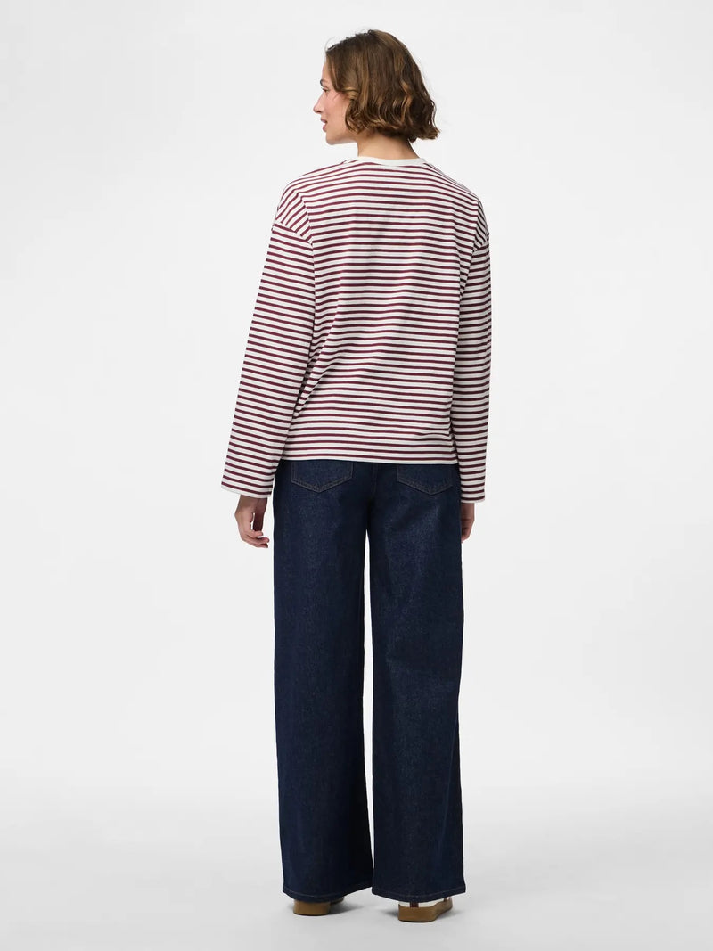 PIECES - Tawny Port Stripe Long Sleeve Tee