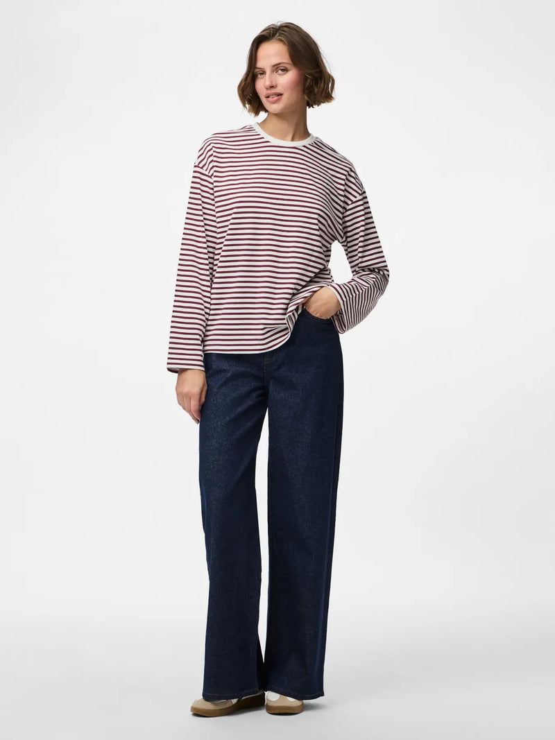 PIECES - Tawny Port Stripe Long Sleeve Tee