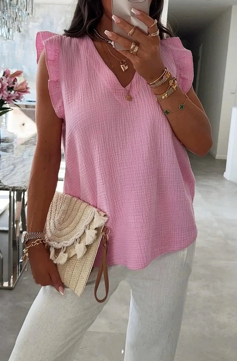 Aria - Pink Frill Cotton Top